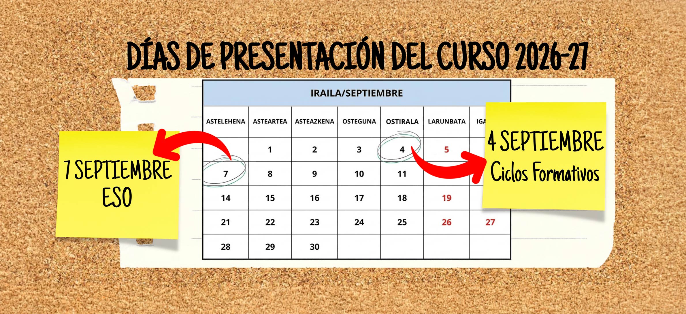 Fechas de Presentación para el curso 26/27: CICLOS FORMATIVOS y ESO